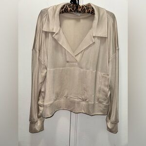 Club Monaco Polo Top Shirt Viscose Cream Medium